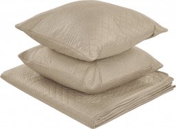  Beliani Komplet narzuta na łóżko z poduszkami tłoczona 140 x 210 cm szarobeżowy SHUSH