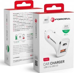 Ładowarka ForCell Ładowarka Samochodowa Forcell USB 3.0 + USB C Quick Charging + Power Delivery PD20W 4A CC-QCPD01 biała