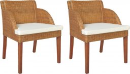  vidaXL vidaXL Krzesła stołowe z poduszkami 2 szt. jasny brąz naturalny rattan