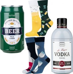  Soxo Zestaw 2x Męskie Skarpetki SOXO GOOD STUFF Vodka w butelce i piwo w puszce śmieszne bawełniane kolorowe
