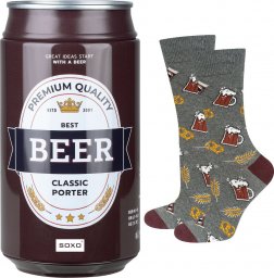  Soxo Kolorowe Męskie Skarpetki SOXO GOOD STUFF, piwo w puszce classic porter, prezent dla chłopaka, brązowy 4045