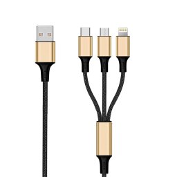 Kabel USB 2GO USB-A - USB-C + microUSB + Lightning 1.5 m Czarno-złoty (797152)