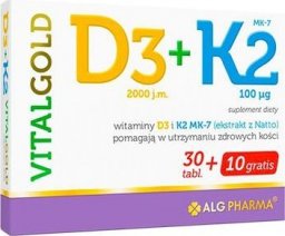 Alg Pharma D3+K2 Vitalgold 30 tabletek + 10 tabletek - Długi termin ważności!