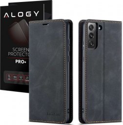  Alogy Etui zamykane z klapką portfel Alogy skórzane do Samsung Galaxy S22 Plus Czarne + Szkło