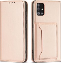  Hurtel Magnet Card Case etui do Samsung Galaxy A52 5G pokrowiec portfel na karty kartę podstawka różowy