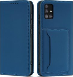 Hurtel Magnet Card Case etui do Samsung Galaxy A52 5G pokrowiec portfel na karty kartę podstawka niebieski