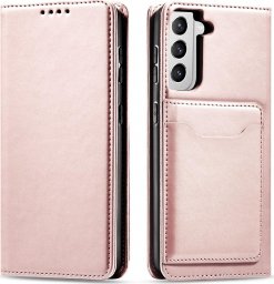  Hurtel Magnet Card Case etui do Samsung Galaxy S22 pokrowiec portfel na karty kartę podstawka różowy