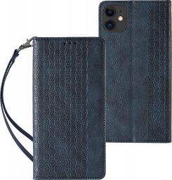  Hurtel Magnet Strap Case etui do iPhone 12 pokrowiec portfel + mini smycz zawieszka niebieski