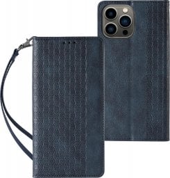  Hurtel Magnet Strap Case etui do iPhone 12 Pro pokrowiec portfel + mini smycz zawieszka niebieski