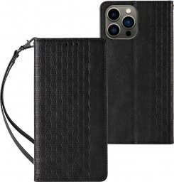  Hurtel Magnet Strap Case etui do iPhone 12 Pro pokrowiec portfel + mini smycz zawieszka czarny