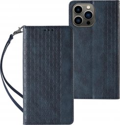  Hurtel Magnet Strap Case etui do iPhone 13 Pro pokrowiec portfel + mini smycz zawieszka niebieski