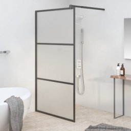  vidaXL Ścianka prysznicowa, 115x195 cm, szkło mrożone ESG, czarna