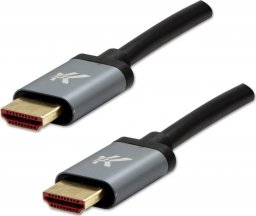  Video Kabel HDMI M - HDMI M, HDMI 2.1 - Ultra High Speed, 1m, pozłacane złącza, aluminiowa obudowa,, szary, Logo 8K@60Hz, 48Gb/s