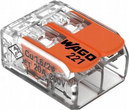 Szybkozłączka Zacisk instalacyjny szybkozłączka Wago 2x0,2-4mm2 transparentna / pomarańczowa 221-412 blister 16szt (0221-0412/0997-0016)221-412/995-016