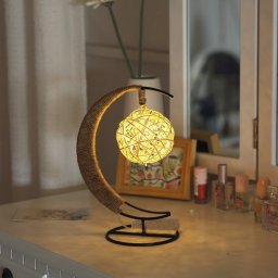 Lampa stołowa Gold Start Lampka w kszałcie księżyca Kula ze sznurka żółta