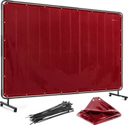 Stamos Germany Ekran kurtyna spawalnicza ochronna z ramą na kółkach 239 x 175 cm - czerwona
