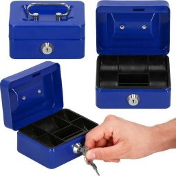  Springos Kasetka na pieniądze 12,5x9,5x6,5 cm metalowy sejf pudełko niebieskie UNIWERSALNY