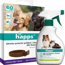  Bros HAPPS - obroża przeciw pchłom i kleszczom dla dużych psów 60cm + HAPPS płyn na kleszcze i komary dla zwierząt 200ml