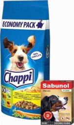  Dermapharm CHAPPI 13,5kg - sucha karma dla psów z drobiem i warzywami + Sabunol - ozdobna czarna obroża przeciw pchłom i kleszczom dla psa 50 cm