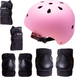  OEM Kask + ochraniacze na rolki, deskorolkę, rower - różowo czarny, rozmiar M