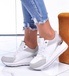  Pantofelek24 Białe trampki sneakersy na niskim koturnie /E1-2 12468 T535/ 41