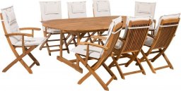 Beliani Lumarko Zestaw ogrodowy drewniany stół i 8 krzeseł z poduszkami białymi MAUI!