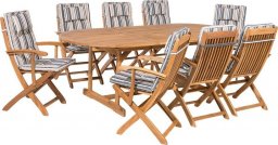  Beliani Lumarko Zestaw ogrodowy drewniany stół i 8 krzeseł z poduszkami niebiesko-beżowymi MAUI!