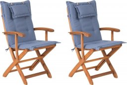  Beliani Lumarko Zestaw 2 krzeseł ogrodowych drewniany z niebieskimi poduszkami MAUI!
