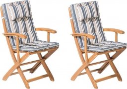  Beliani Lumarko Zestaw 2 krzeseł ogrodowych drewniany z niebiesko-beżowymi poduszkami MAUI!