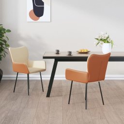  vidaXL vidaXL Krzesła stołowe, 2 szt., kremowe, tkanina i sztuczna skóra