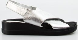  Sempre Sandały na koturnie połyskujące skórzane srebrne czarne Sempre-39