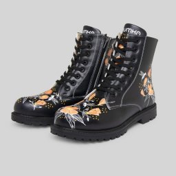  Mumka Shoes Botki traperki wegańskie kwiaty i kolibry czarne Mumka-38