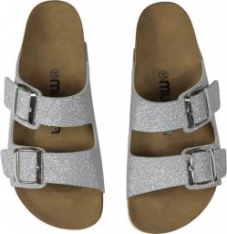  Mumka Shoes Klapki wegańskie z dwiema klamerkami brokatowe srebrne Mumka-41