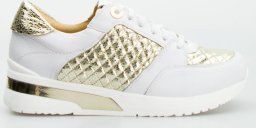  AGA Sneakersy na koturnie pikowane skórzane białe złote Aga-39