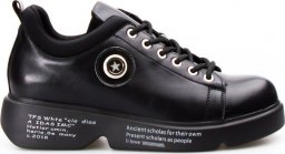  Estetino Sneakersy połyskujące na platformie z napisami czarne-37