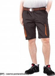  R.E.I.S. LAND-TS  - Elastyczne męskie krótkie spodnie ochronne LAND, 62% poliester, 35% bawełna, 3% elastan, 240 g/m - czarno-pomarańczowy 2XL