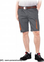  R.E.I.S. LAND-TS  - Elastyczne męskie krótkie spodnie ochronne LAND, 62% poliester, 35% bawełna, 3% elastan, 240 g/m - szaro-pomarańczowy XL