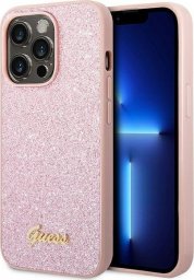 Guess Guess Glitter Flakes Metal Logo Case - Etui iPhone 14 Pro Max (różowy)