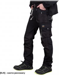  R.E.I.S. FORECO-T - spodnie ochronne pas, mieszanka poliestrowo-bawełniana 260 g/m2, 6 kieszeni, kieszenie na nakolanniki, - szaro-czarno-jasnoszary 58