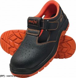  R.E.I.S. BRYESK-S-SB FO E SRC- skórzane buty bezpieczne typu sandał, podnosek, podeszwa antypoślizgowa, olejoodporna, - czarno-pomarańczowy- 42