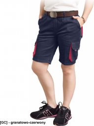  R.E.I.S. FRAULAND-TS  - Elastyczne damskie krótkie spodnie ochronne FRAULAND, 62% poliester, 35% bawełna, 3% elastan, 240 g/m - granatowo-czerwony XL