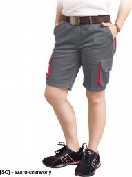  R.E.I.S. FRAULAND-TS  - Elastyczne damskie krótkie spodnie ochronne FRAULAND, 62% poliester, 35% bawełna, 3% elastan, 240 g/m - szaro-czerwony S
