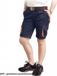  R.E.I.S. FRAULAND-TS  - Elastyczne damskie krótkie spodnie ochronne FRAULAND, 62% poliester, 35% bawełna, 3% elastan, 240 - granatowo-pomarańczowy S