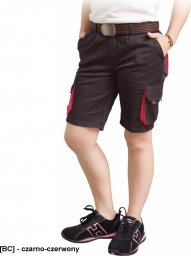  R.E.I.S. FRAULAND-TS  - Elastyczne damskie krótkie spodnie ochronne FRAULAND, 62% poliester, 35% bawełna, 3% elastan, 240 g/m - czarno-czerwony S