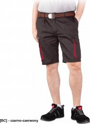  R.E.I.S. LAND-TS  - Elastyczne męskie krótkie spodnie ochronne LAND, 62% poliester, 35% bawełna, 3% elastan, 240 g/m - czarno-czerwony S