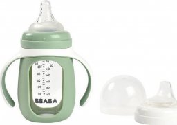  Beaba Beaba Szklana butelka treningowa w silikonowej osłonce 2w1 210 ml Sage green