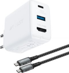 Ładowarka Acefast Acefast 2w1 ładowarka sieciowa GaN 65W USB Typ C / USB, adapter przejściówka HDMI 4K@60Hz (zestaw z kablem) biały (A17 white)