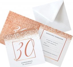  ZAPROSZENIA na 30 urodziny Rosegold Confetti 10szt (+koperty)