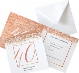  ZAPROSZENIA na 40 urodziny glamour Rosegold Confetti 10szt (+koperty)