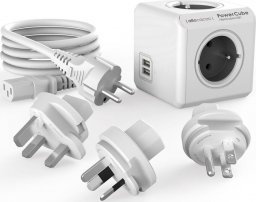 Listwa zasilająca Allocacoc Podróżna listwa zasilająca PowerCube ReWirable USB + 3 wtyczki + kabel IEC EU FR; GREY